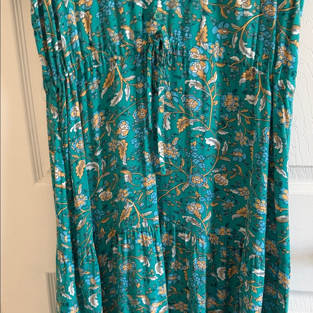 Teal and Gold Patterned Midi Dress by Tiana B. - Picture 5 of 12